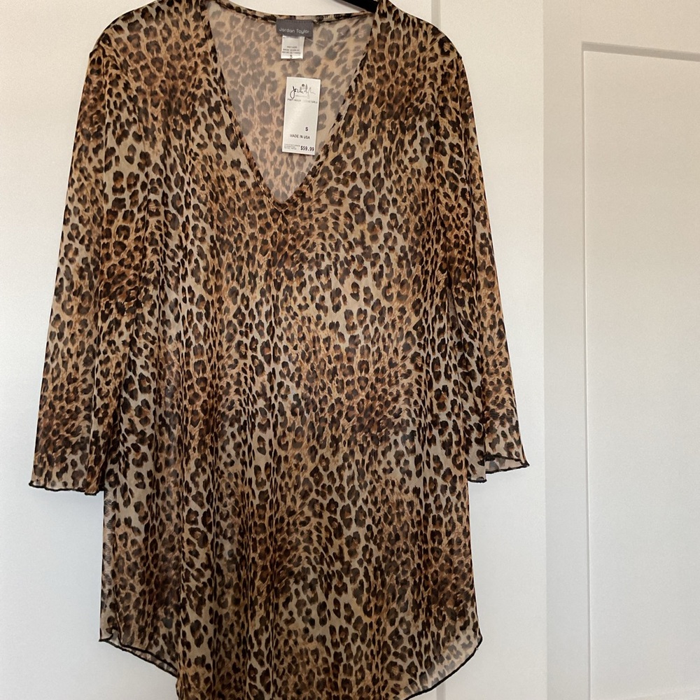 Jordan Taylor Tan and Brown Asymmetrical Swim Blouse